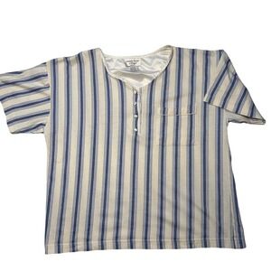 Amanda Stewart Striped Cotton Pajama Top Button Cottage core Granny Women M Blue